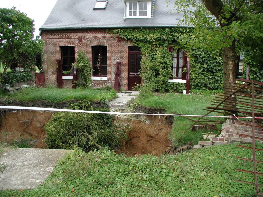 Effondrement de cavités dans le jardin d'une maison